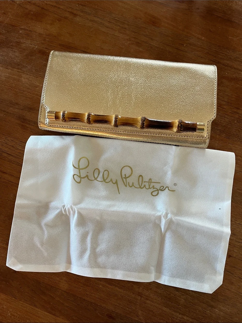 Lilly Pulitzer Metallic Gold Clutch with Bamboo Accent